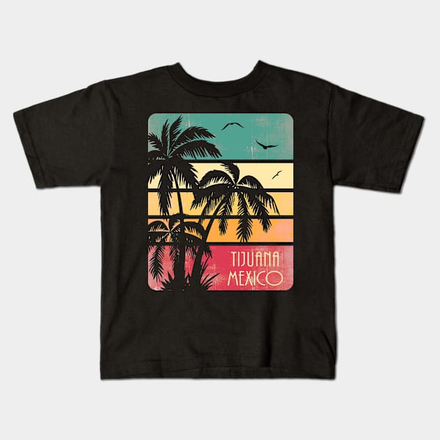 Tijuana Mexico Vintage Sunset Kids T-Shirt by Nerd_art